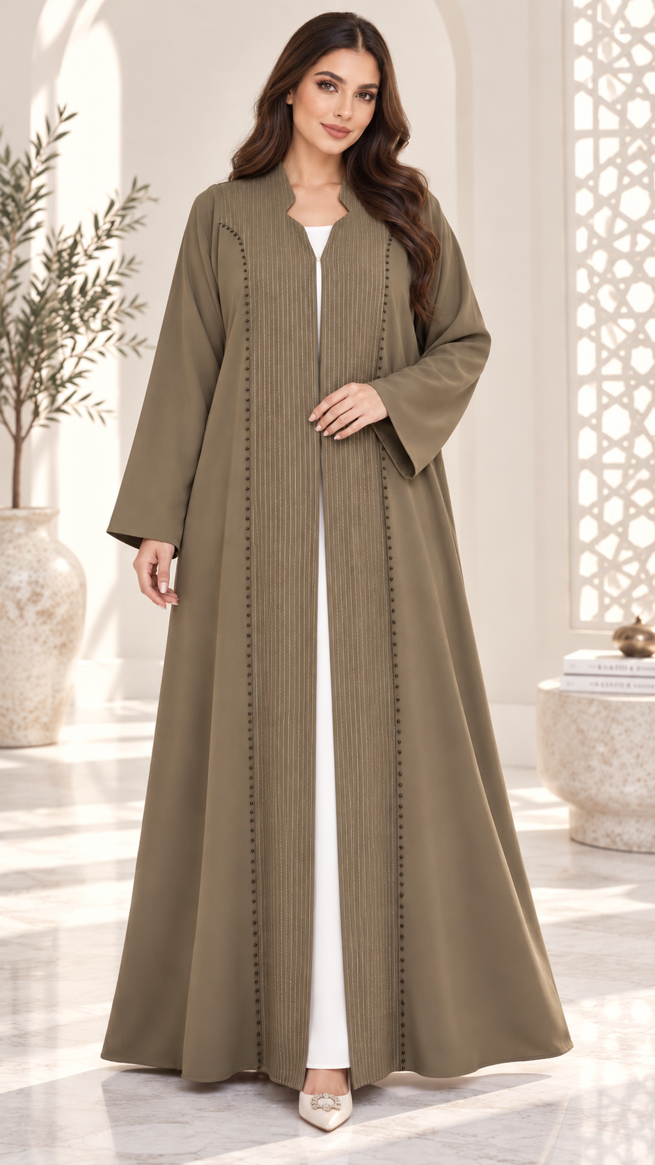 Embellished Front Panel Open Abaya | Bead Detail | Modest Fashion UAE | AF1001