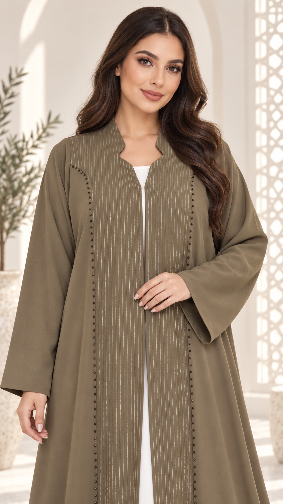 Embellished Front Panel Open Abaya | Bead Detail | Modest Fashion UAE | AF1001