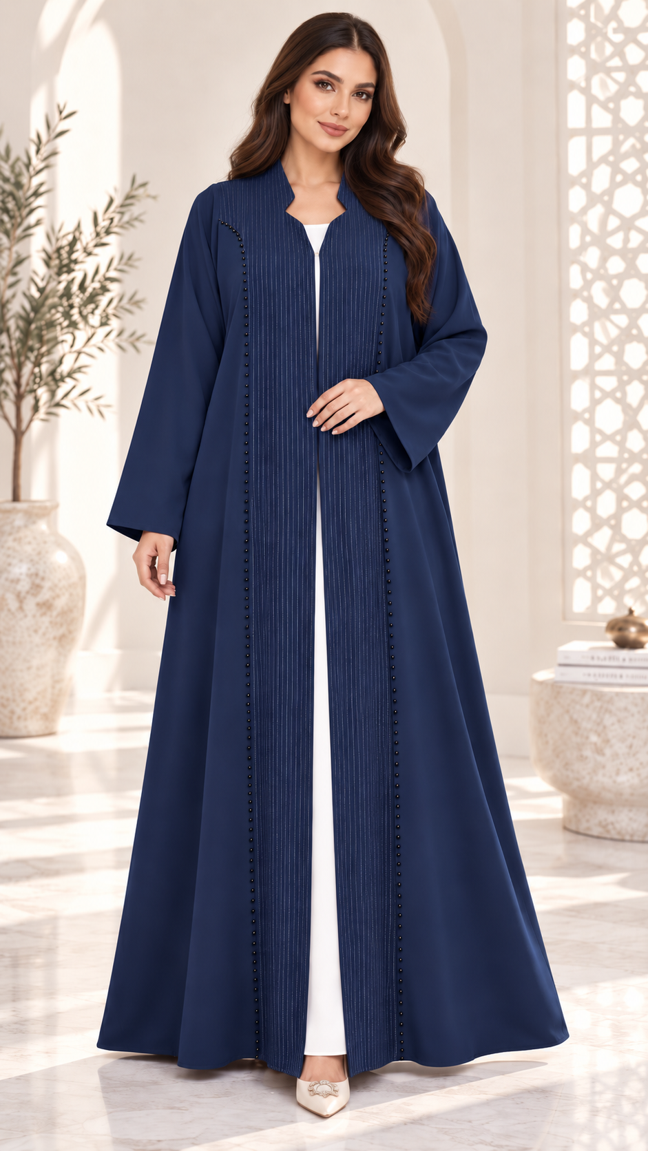 Embellished Front Panel Open Abaya | Bead Detail | Modest Fashion UAE | AF1001