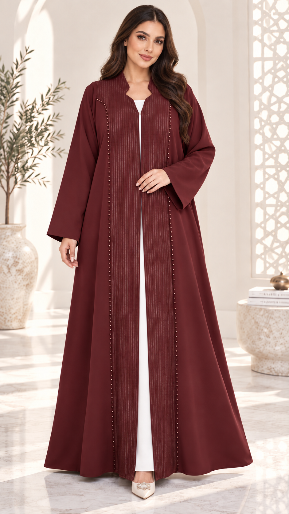 Embellished Front Panel Open Abaya | Bead Detail | Modest Fashion UAE | AF1001