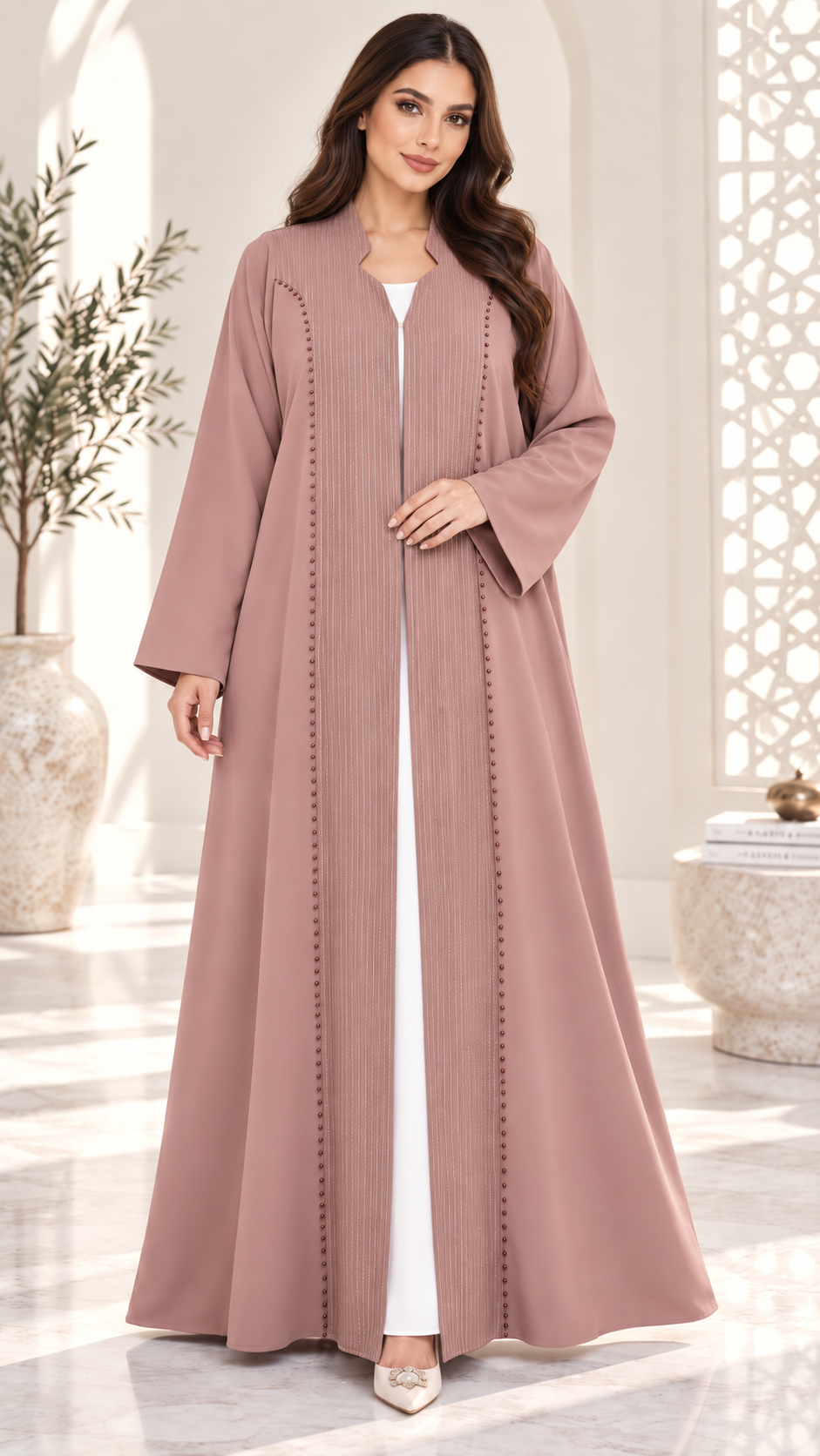 Embellished Front Panel Open Abaya | Bead Detail | Modest Fashion UAE | AF1001