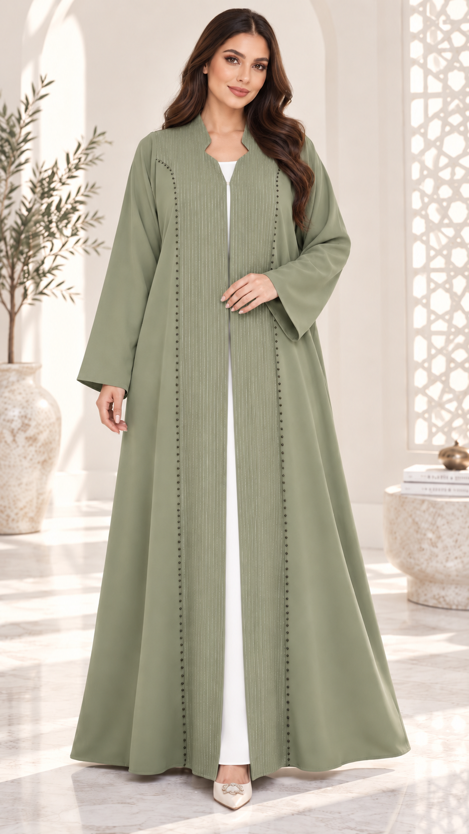 Embellished Front Panel Open Abaya | Bead Detail | Modest Fashion UAE | AF1001