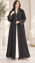 Contrast Stitch Lapel Abaya with Gold Buttons | Nida Fabric | Workwear Abaya UAE | AF1002