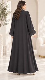 Contrast Stitch Lapel Abaya with Gold Buttons | Nida Fabric | Workwear Abaya UAE | AF1002