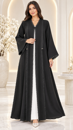 Loop Trim Open Abaya | Nida Fabric | Everyday Modest Fashion UAE | AF1006