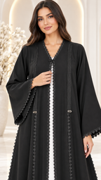 Loop Trim Open Abaya | Nida Fabric | Everyday Modest Fashion UAE | AF1006