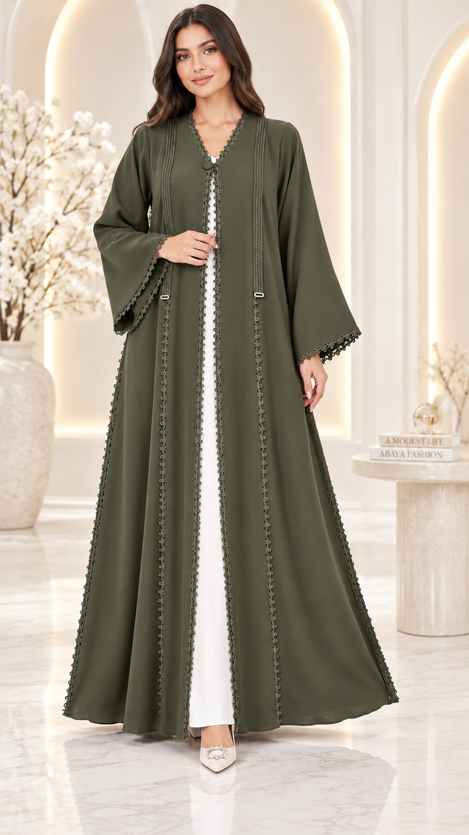 Loop Trim Open Abaya | Nida Fabric | Everyday Modest Fashion UAE | AF1006