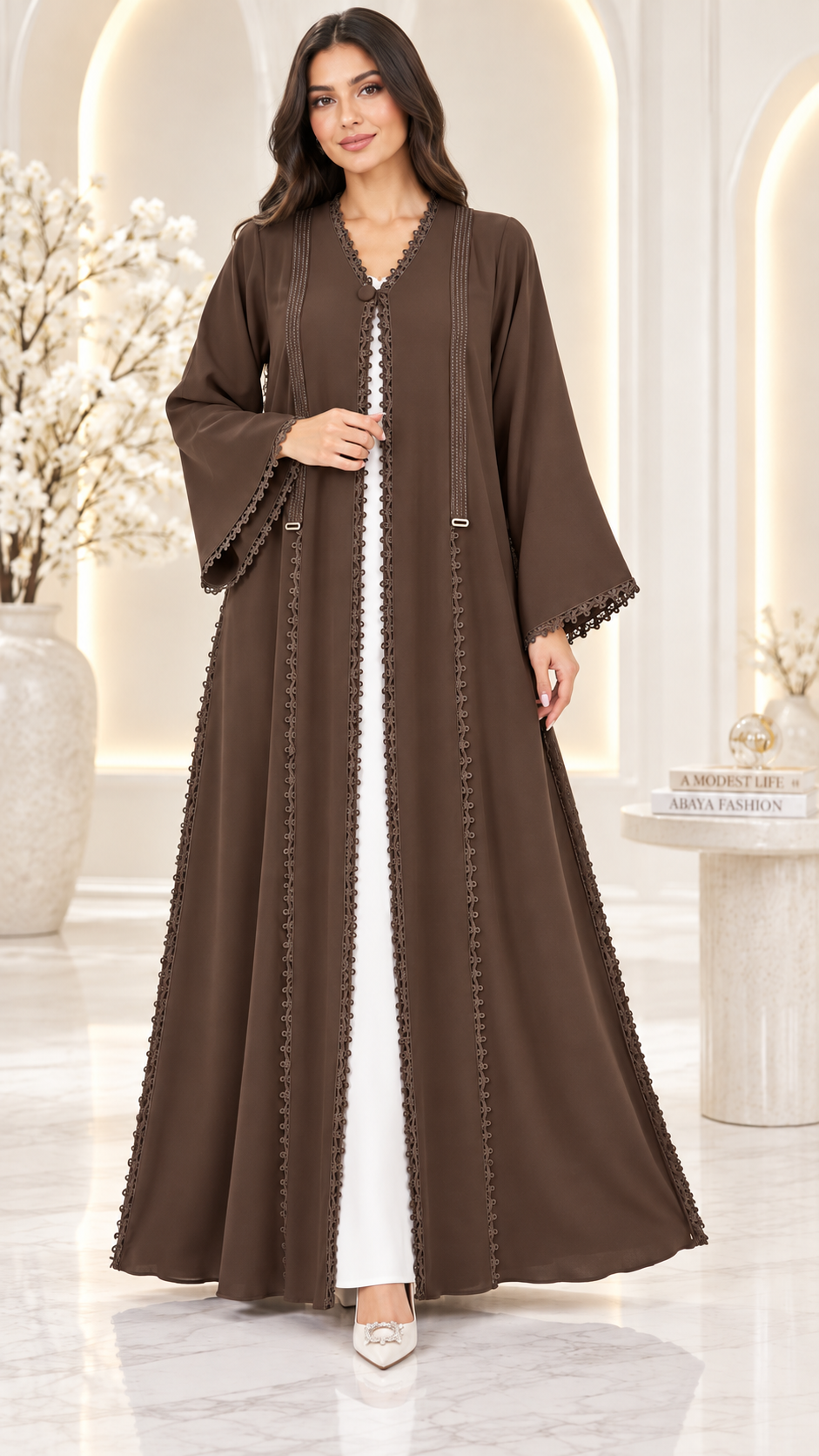 Loop Trim Open Abaya | Nida Fabric | Everyday Modest Fashion UAE | AF1006