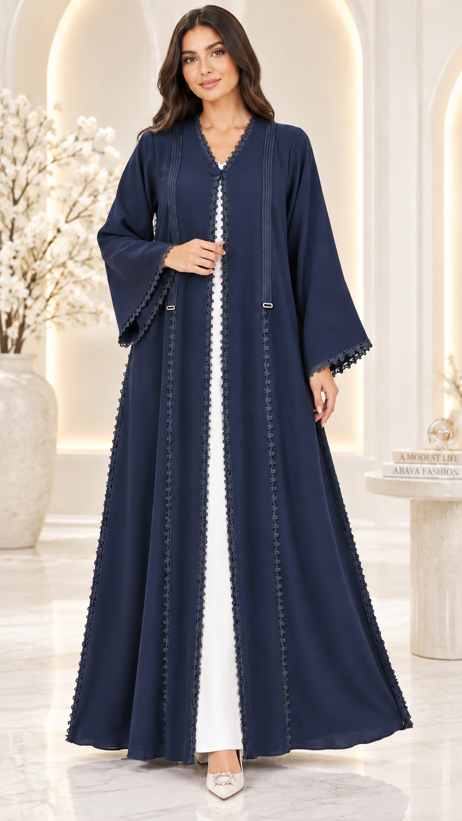 Loop Trim Open Abaya | Nida Fabric | Everyday Modest Fashion UAE | AF1006