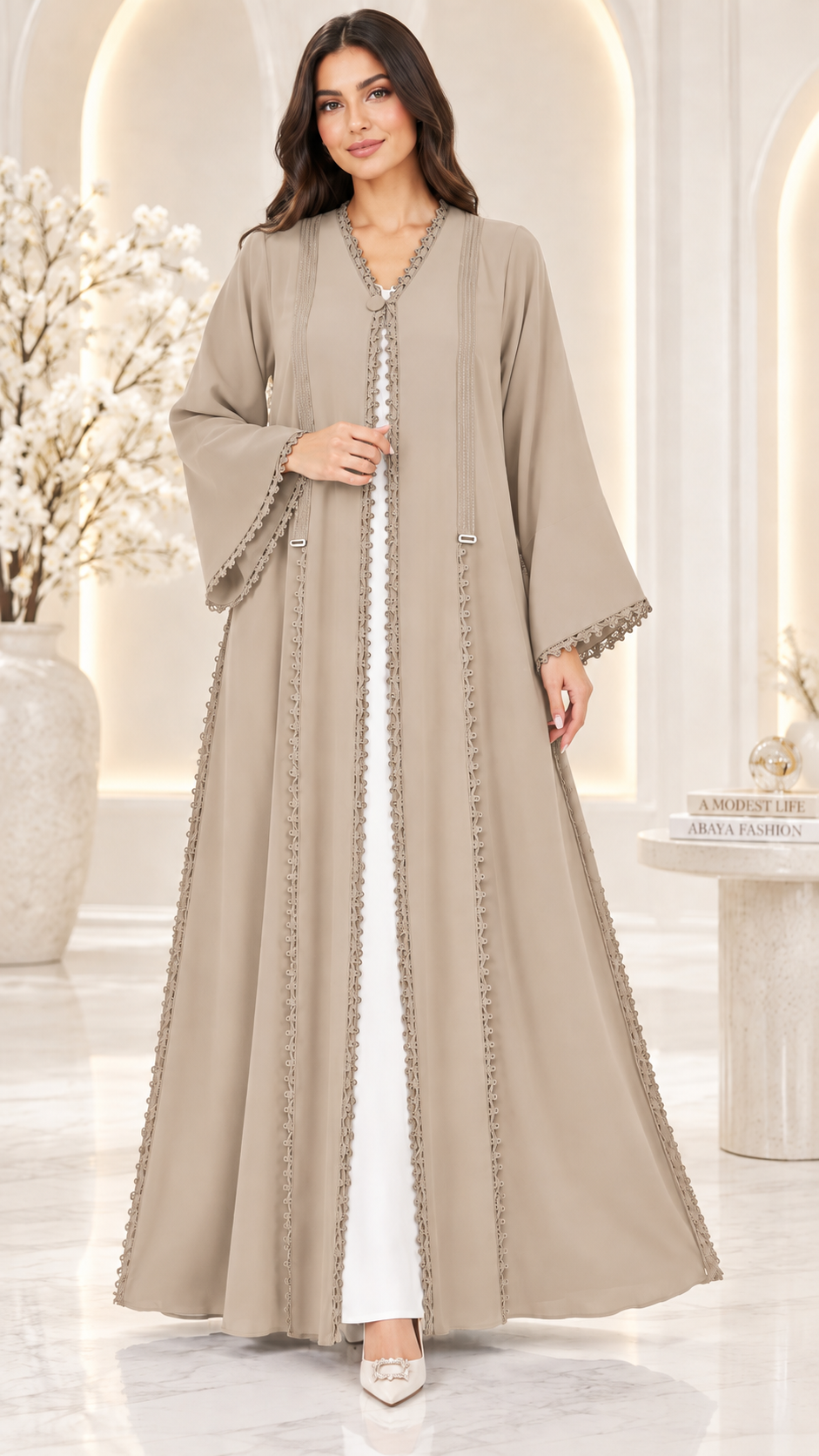 Loop Trim Open Abaya | Nida Fabric | Everyday Modest Fashion UAE | AF1006