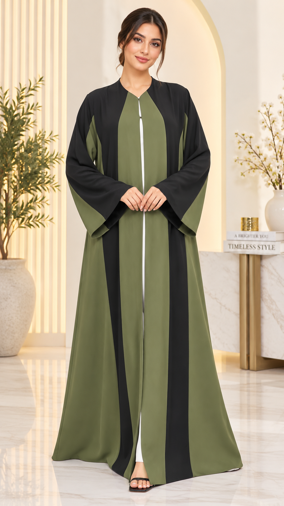 Two-Tone Colorblock Open Abaya | Contrast Panel | Contemporary Modest Fashion UAE | AF1007