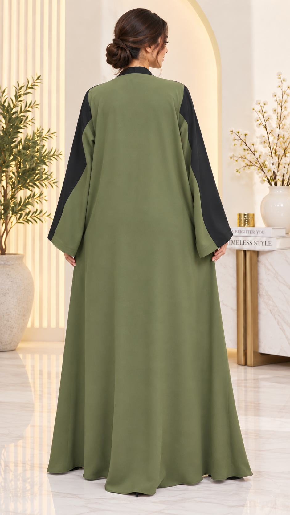 Two-Tone Colorblock Open Abaya | Contrast Panel | Contemporary Modest Fashion UAE | AF1007