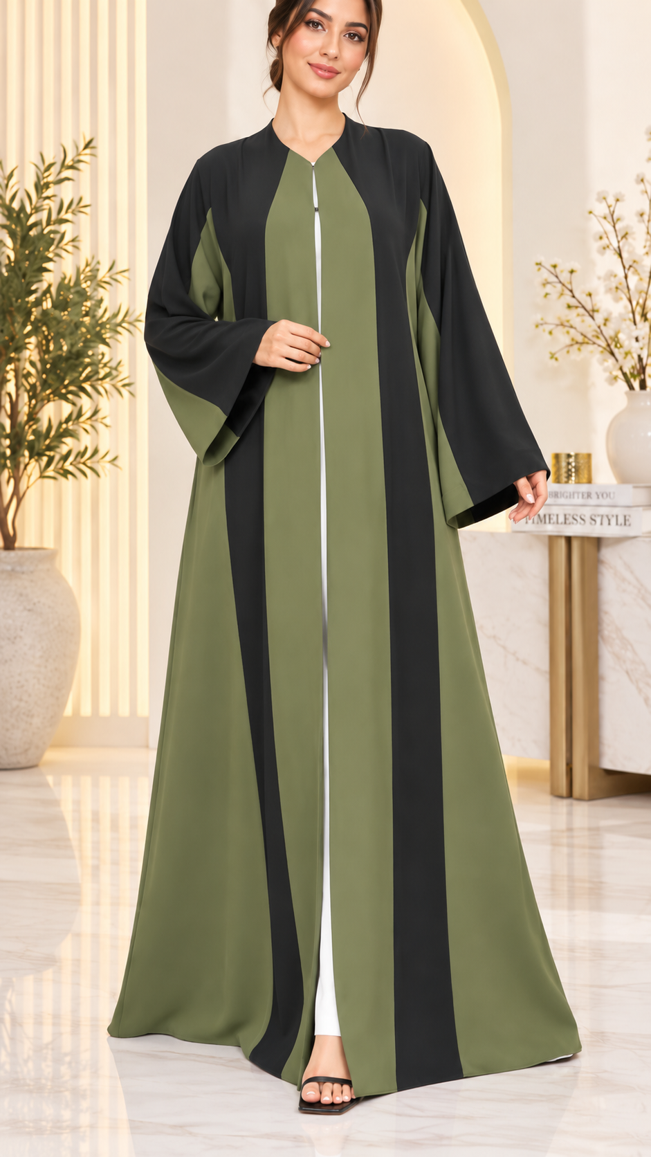 Two-Tone Colorblock Open Abaya | Contrast Panel | Contemporary Modest Fashion UAE | AF1007