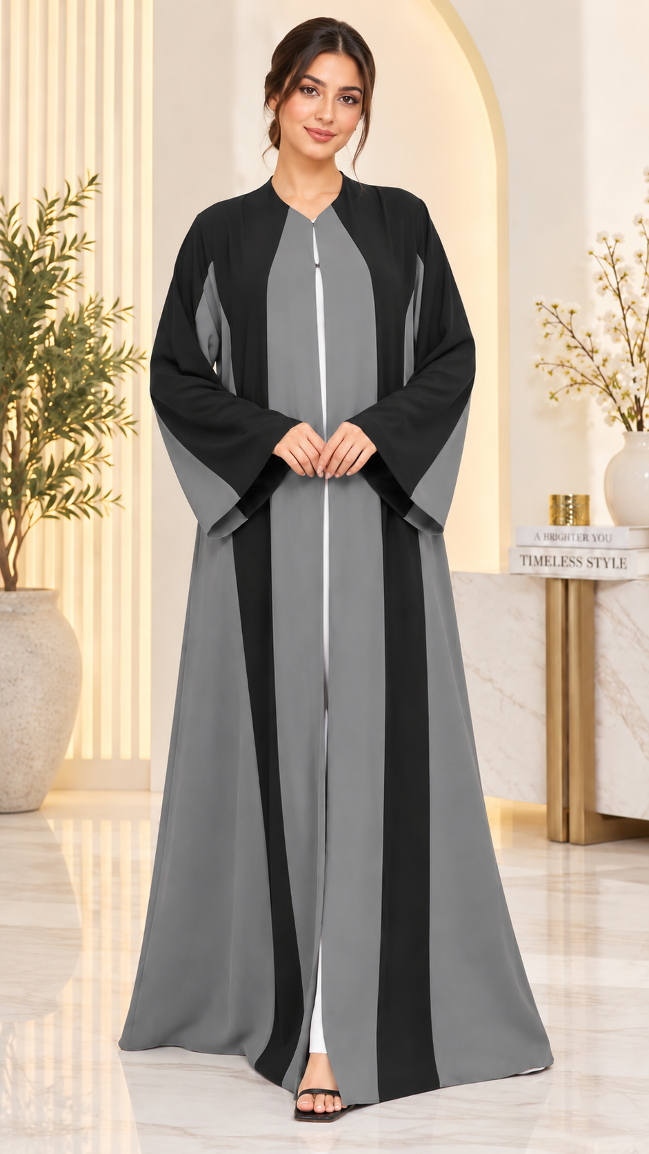 Two-Tone Colorblock Open Abaya | Contrast Panel | Contemporary Modest Fashion UAE | AF1007
