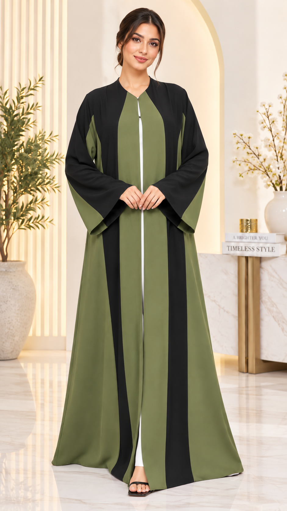 Two-Tone Colorblock Open Abaya | Contrast Panel | Contemporary Modest Fashion UAE | AF1007