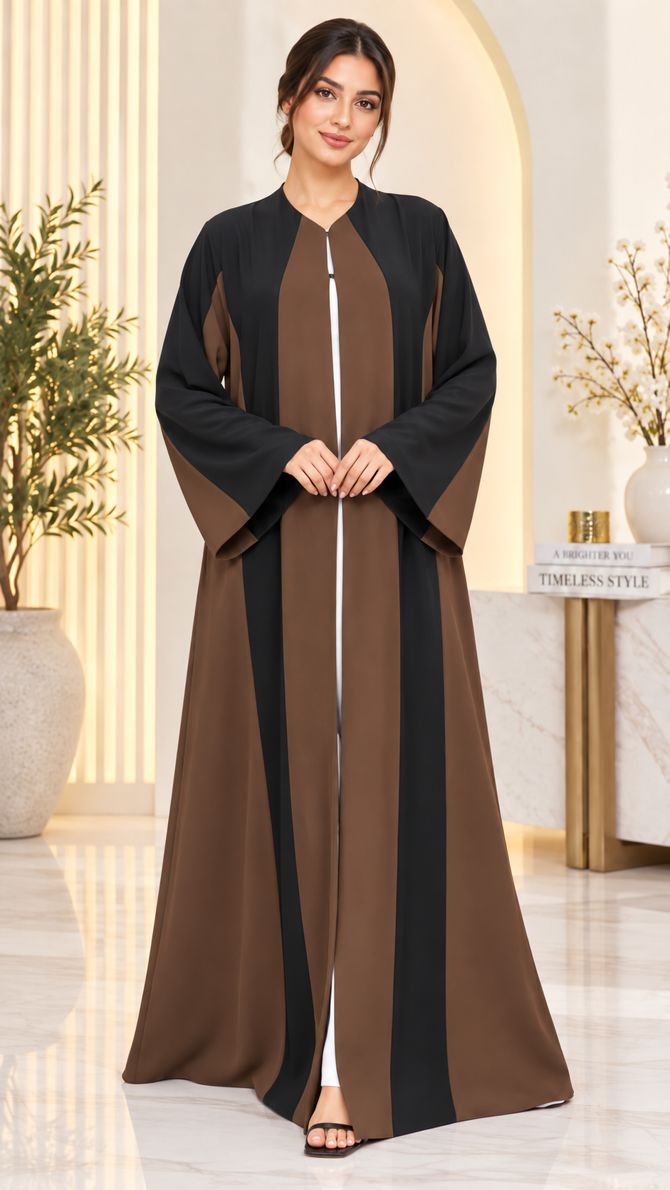 Two-Tone Colorblock Open Abaya | Contrast Panel | Contemporary Modest Fashion UAE | AF1007