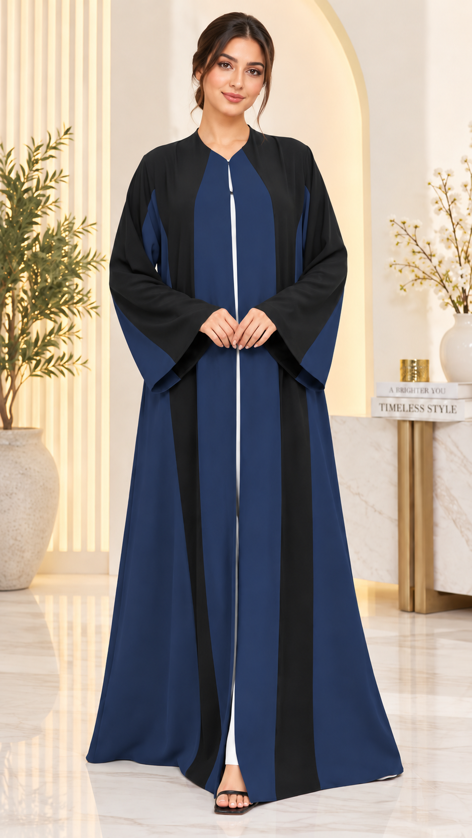 Two-Tone Colorblock Open Abaya | Contrast Panel | Contemporary Modest Fashion UAE | AF1007