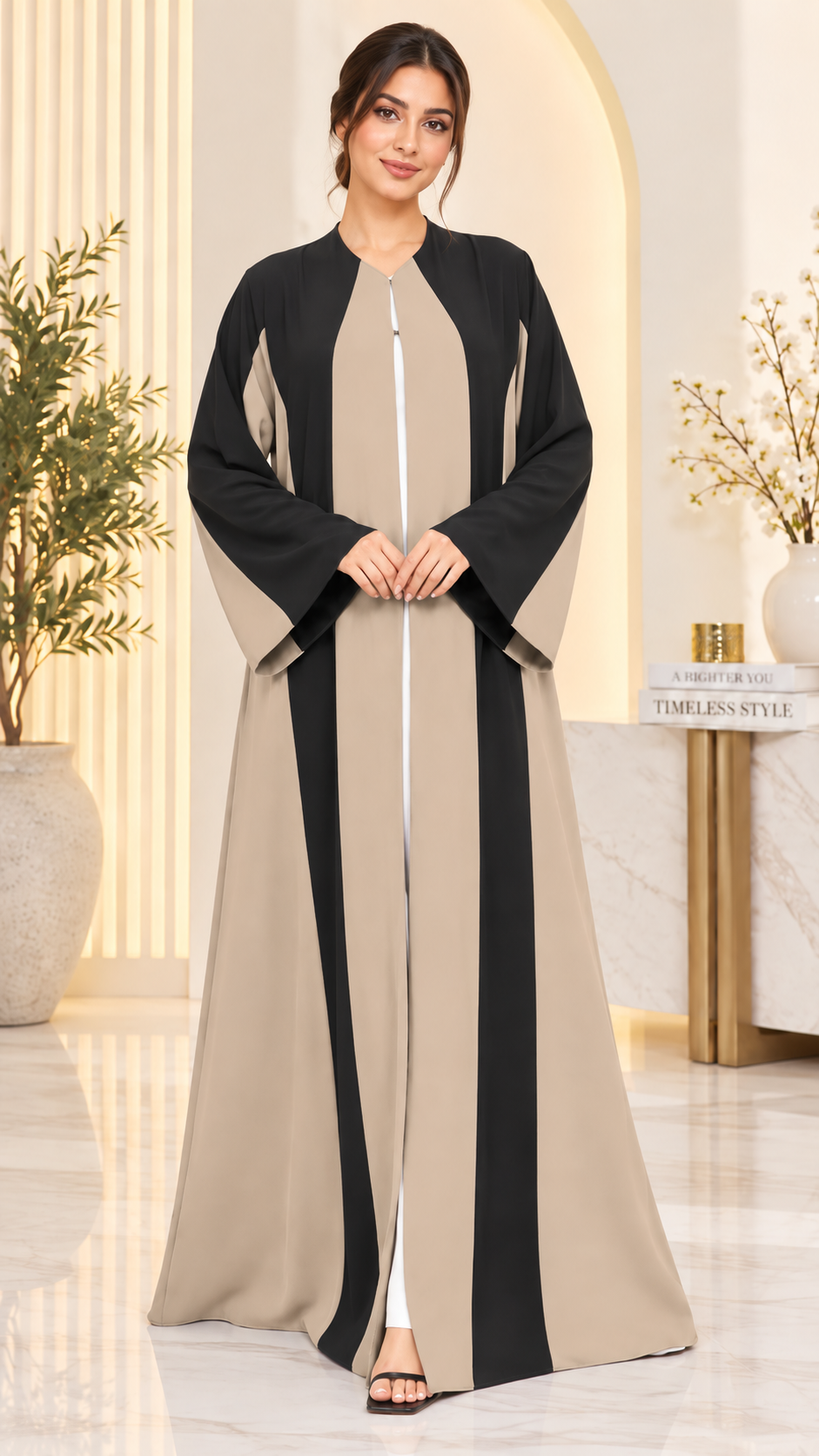 Two-Tone Colorblock Open Abaya | Contrast Panel | Contemporary Modest Fashion UAE | AF1007