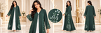 Emerald Floral Laser-Cut Open Abaya - AF1032