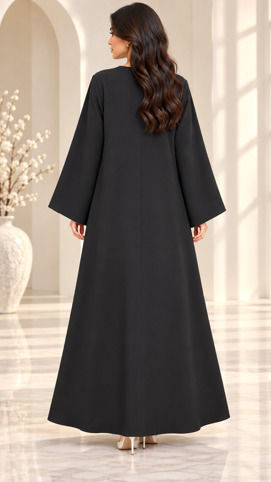 Silver Sunray Dori Black Open Abaya - AF1033
