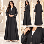 Minimal Logo Detail Black Nida Open Abaya - AF1048 - Black - View 5
