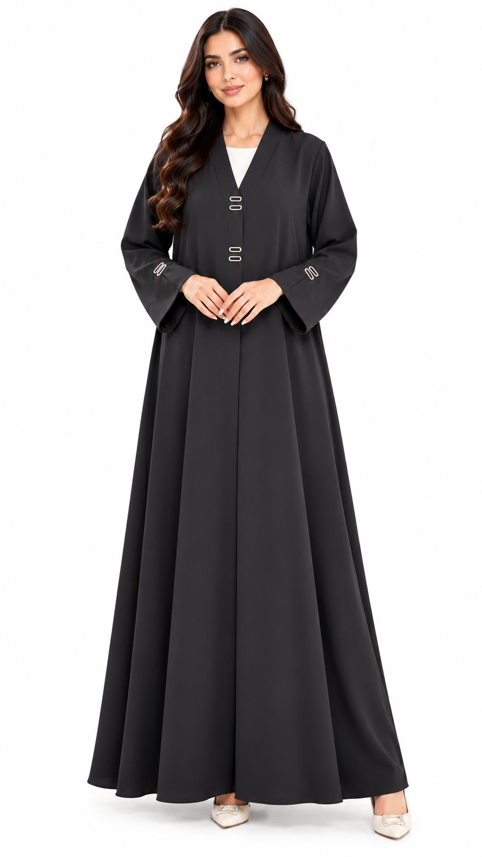 Minimal Logo Detail Black Nida Open Abaya - AF1048 - Black - View 7