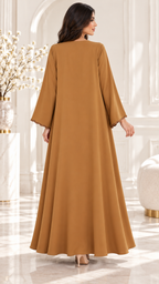 Leaf and Scroll Embellished Ela Open Abaya - AF1060 - Camel - View 3