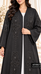 Tonal Ornamental Embroidered Open Abaya - AF1063 - Black - View 4
