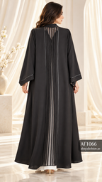 Vertical Line Detail Open Abaya - AF1066 - Black - View 3