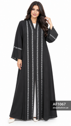 Silver Geometric Stripe Open Abaya - AF1067 - Black - View 5