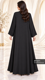 Tonal Leaf Trim Open Abaya - AF1071 - Black - View 3