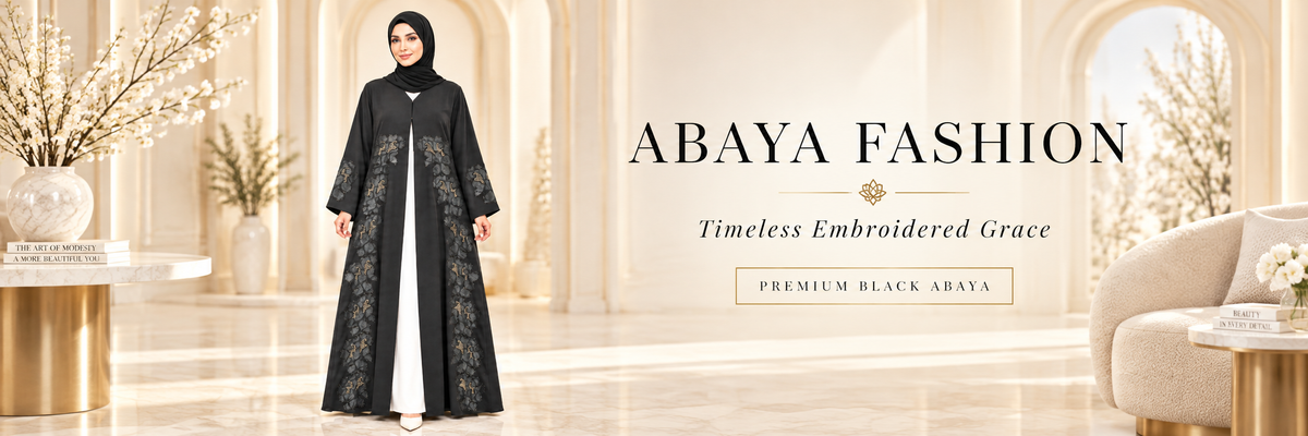 Midnight Bloom Black Open Abaya | Gold Accent & Beadwork | Tonal Floral | Luxury UAE | AF1016