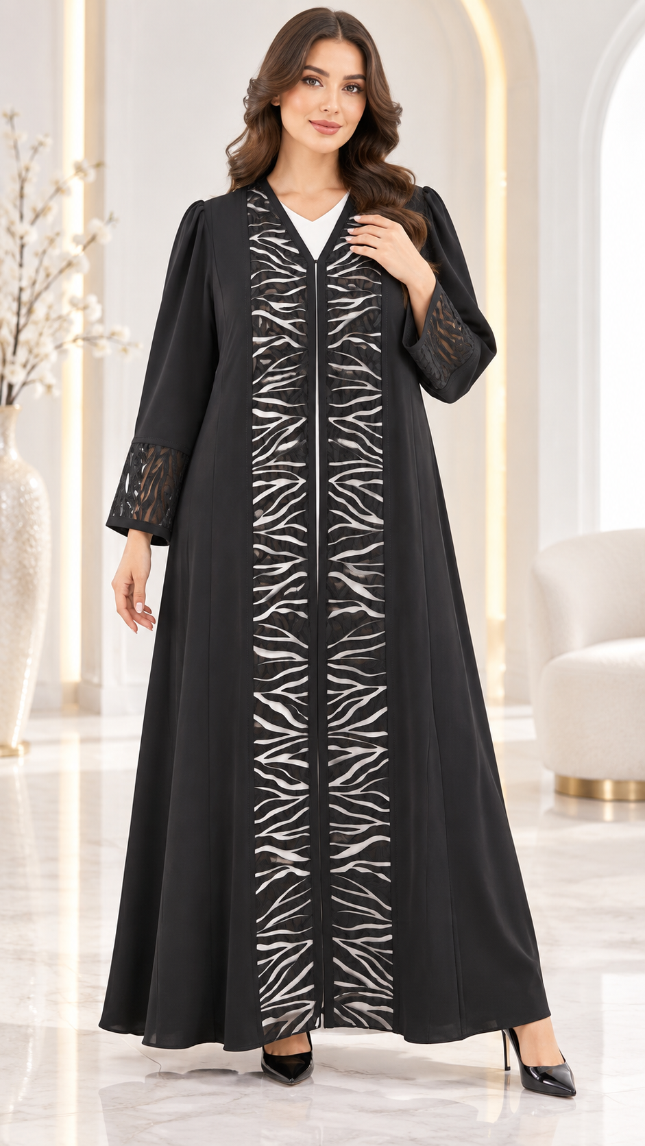 Modern Luxe Contrast Panel Open Abaya - AF1019