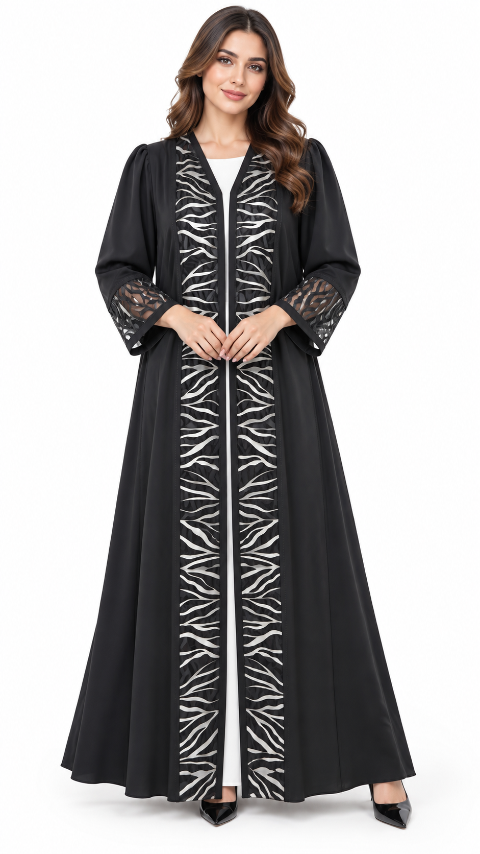 Modern Luxe Contrast Panel Open Abaya - AF1019