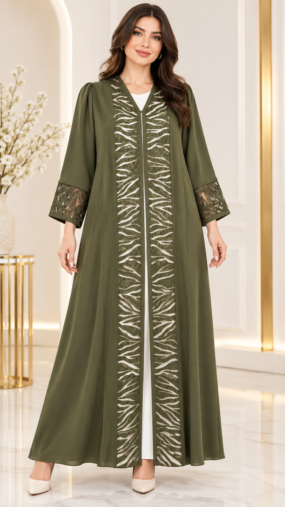 Modern Luxe Contrast Panel Open Abaya - AF1019