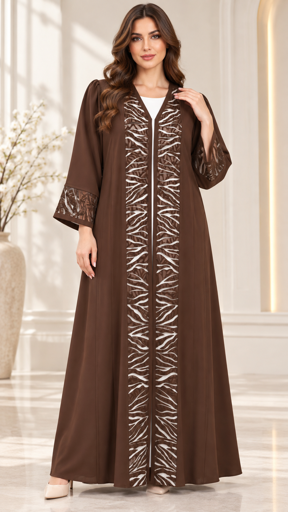 Modern Luxe Contrast Panel Open Abaya - AF1019