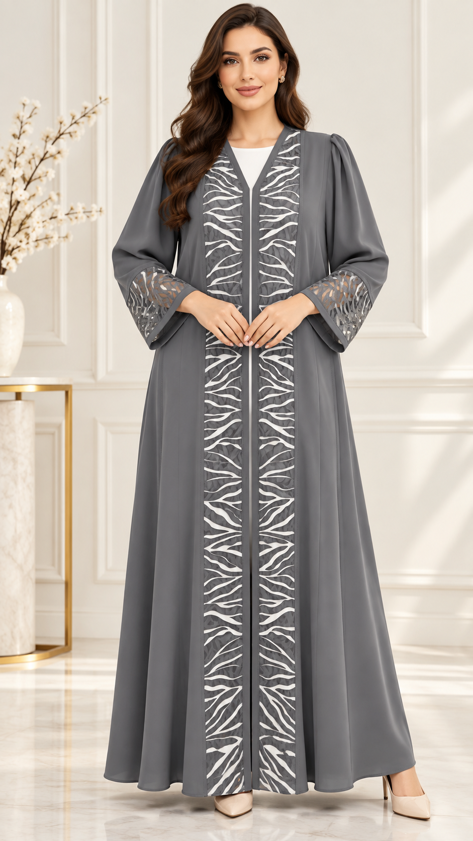 Modern Luxe Contrast Panel Open Abaya - AF1019
