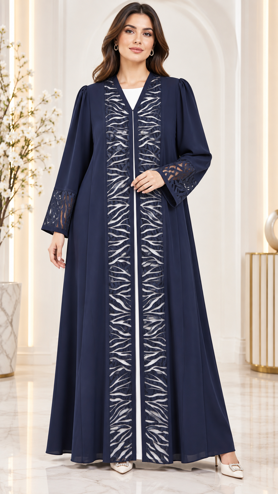 Modern Luxe Contrast Panel Open Abaya - AF1019