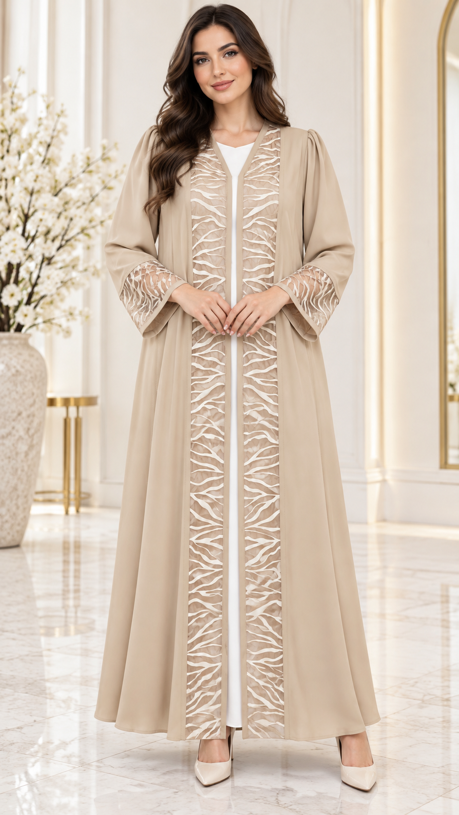 Modern Luxe Contrast Panel Open Abaya - AF1019