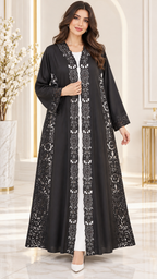 Royal Floral Cutwork Stone Abaya - AF1020