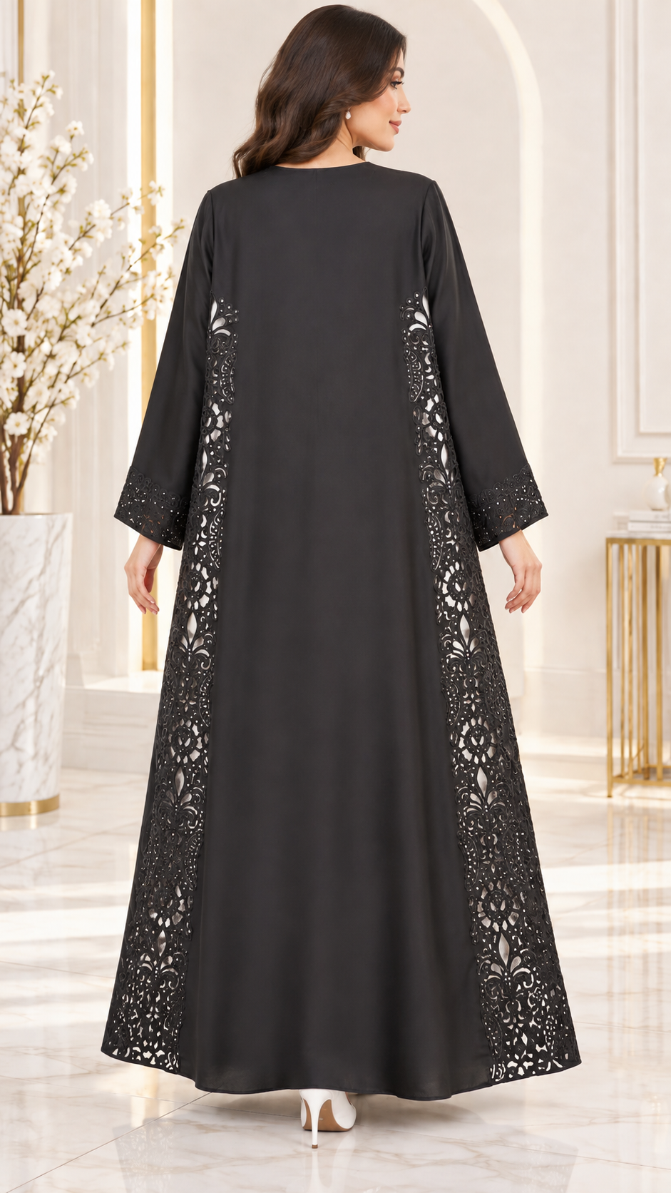 Royal Floral Cutwork Stone Abaya - AF1020