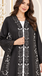 Royal Floral Cutwork Stone Abaya - AF1020