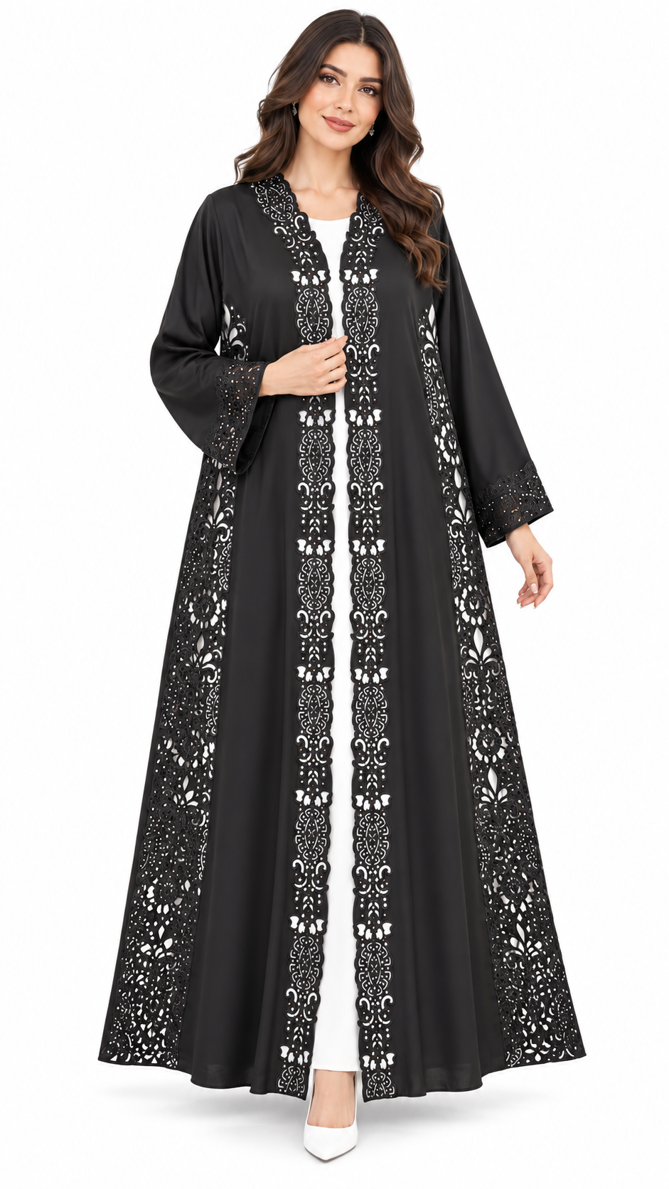 Royal Floral Cutwork Stone Abaya - AF1020