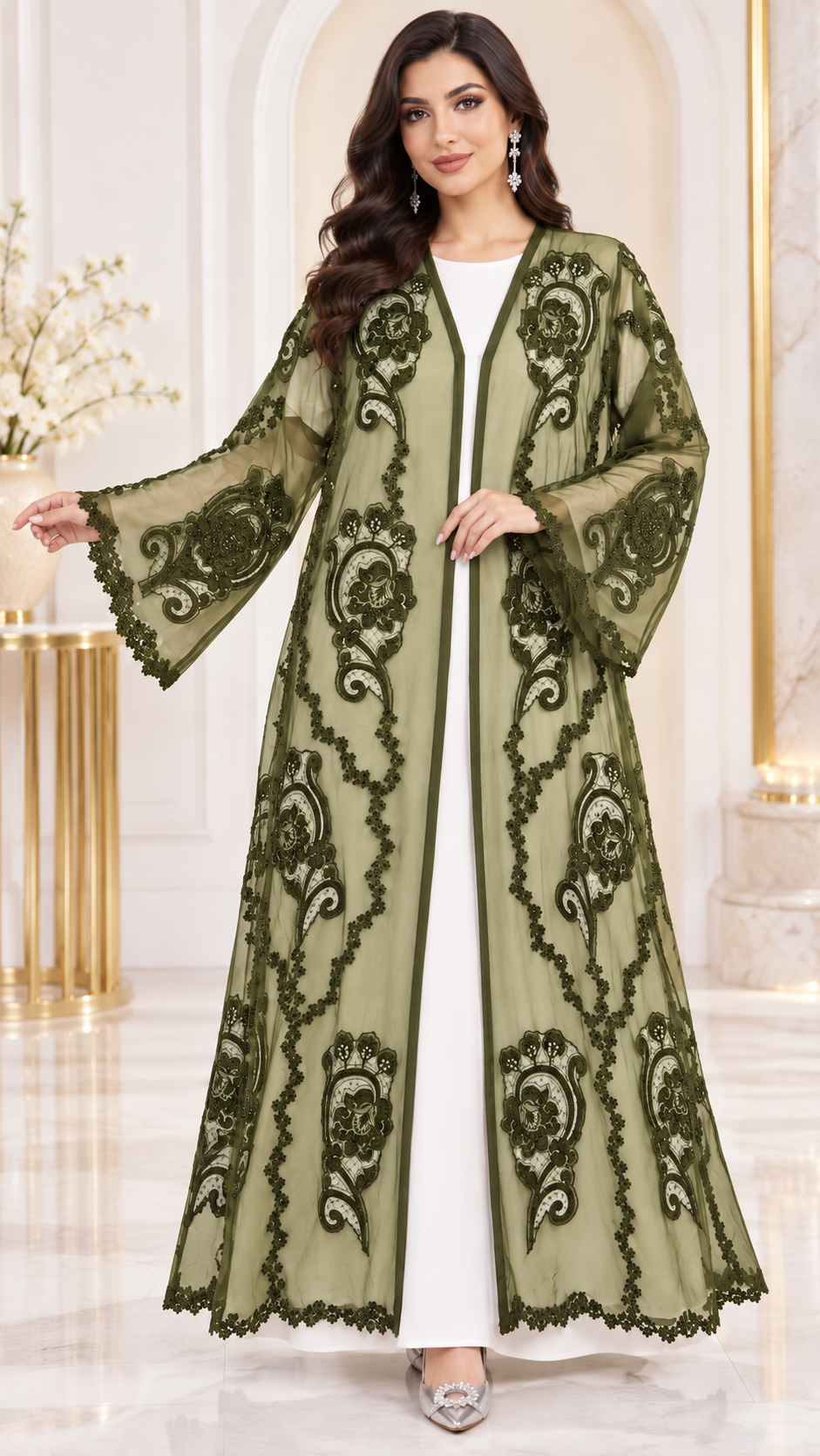 Shaadi Black Floral Net Embellished Abaya - AF1021
