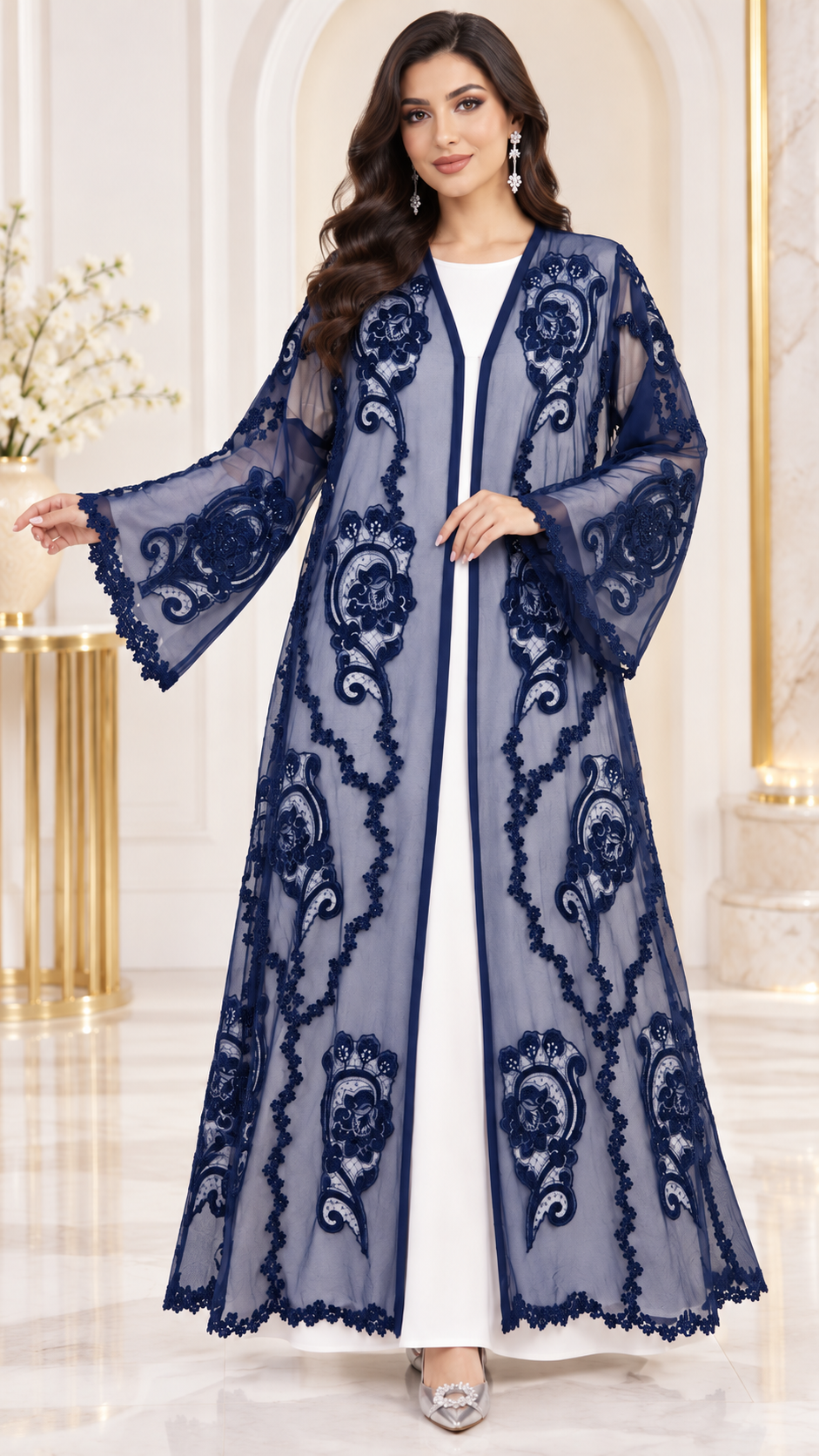 Shaadi Black Floral Net Embellished Abaya - AF1021