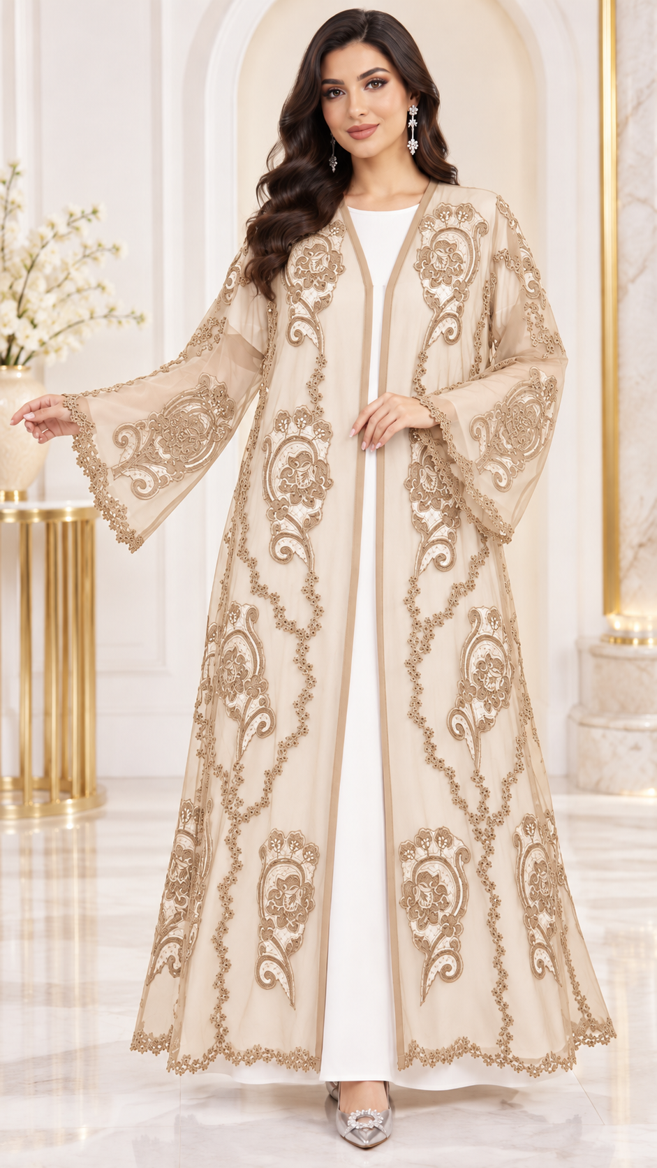 Shaadi Black Floral Net Embellished Abaya - AF1021
