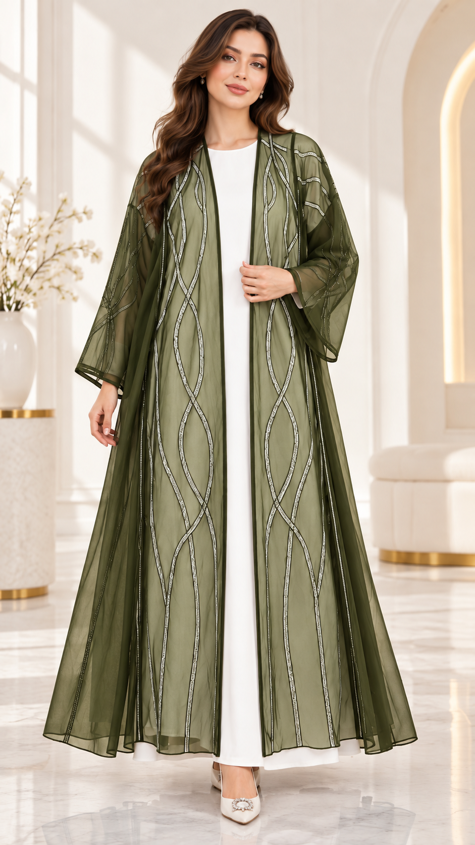 Shaadi Silver Wave Sheer Abaya - AF1022