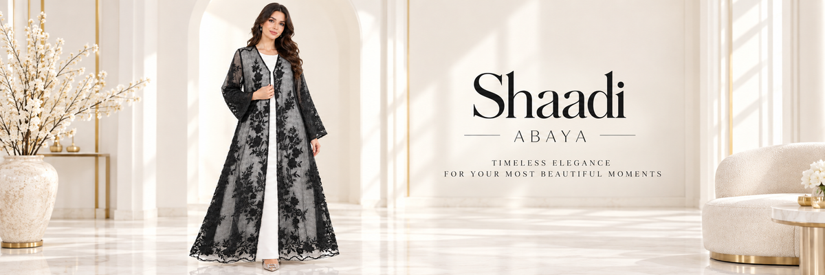 Shaadi Noir Floral Lace Abaya - AF1023