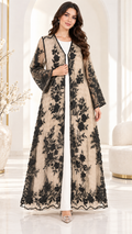 Shaadi Noir Floral Lace Abaya - AF1023