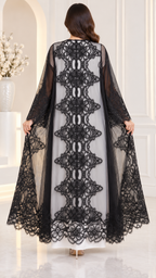Shaadi Noir Floral Lace Abaya - AF1024